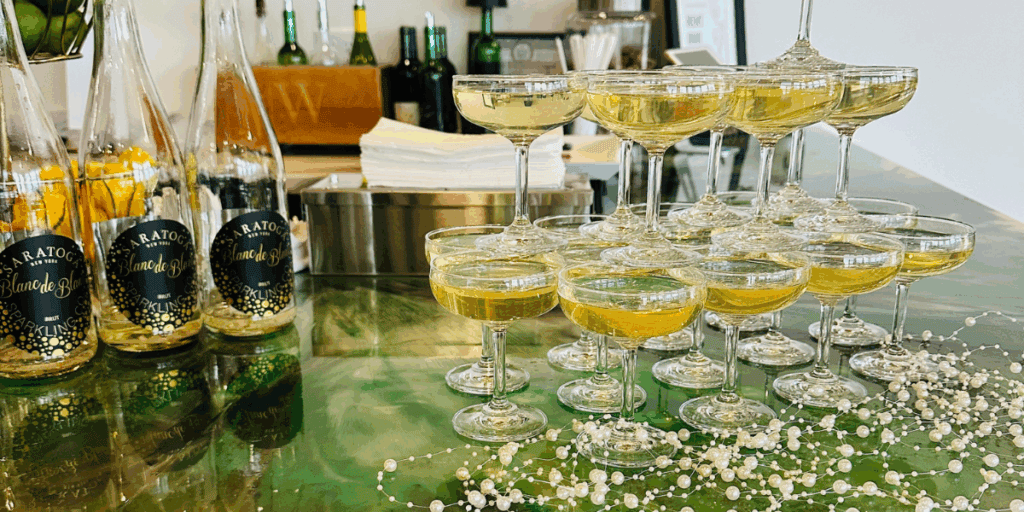 Champagne tower with vintage coupe glasses