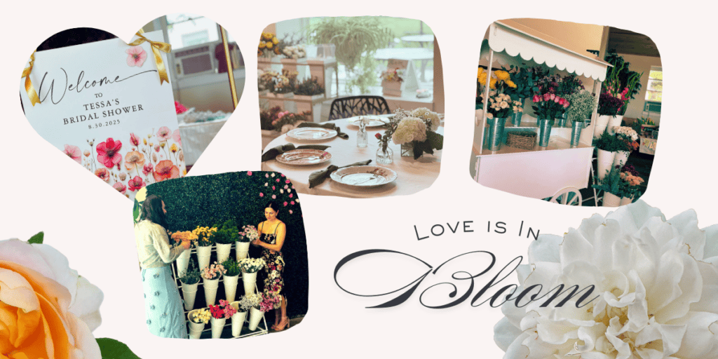 Love Is in Bloom bridal shower theme with floral bloom bar near Saratoga NY