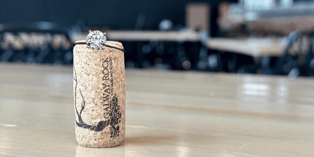 Galway Rock wine cork with diamond ring on top near Saratoga Springs