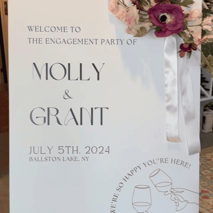 Custom engagement party sign at Galway Rock Winery near Saratoga Springs