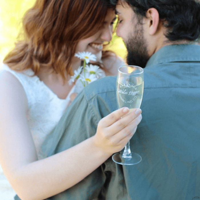 Engaged couple in love at Galway Rock Winery near Saratoga Springs